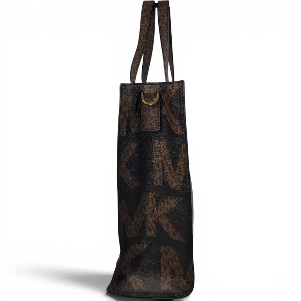 New Michael Kors Kenly Large Tote Black Brown Multi Monogram Canvas